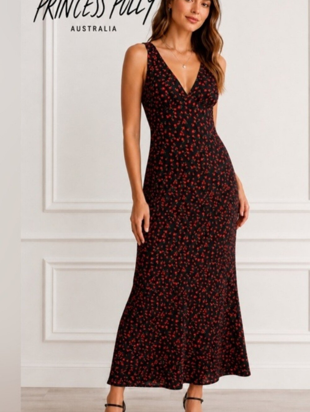 Princes Polly Nellie Maxi Dress Black/Red Floral